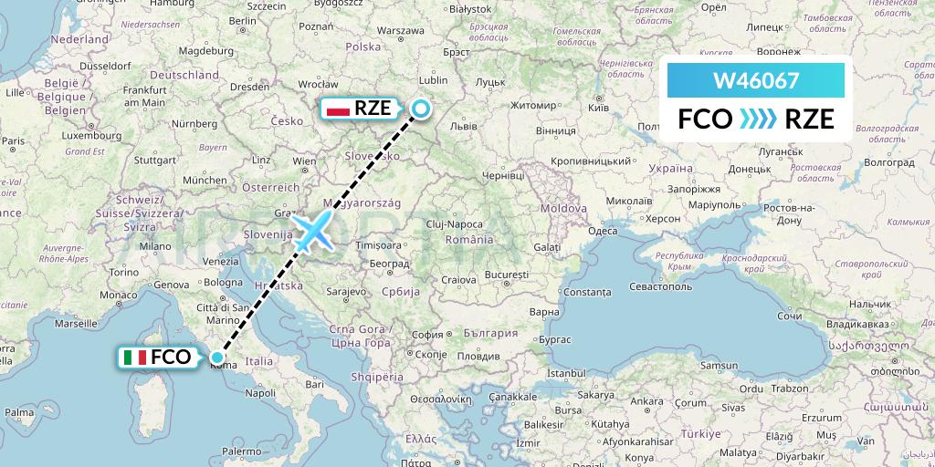 W46067 Wizz Air Malta Flight Map: Rome to Rzeszow