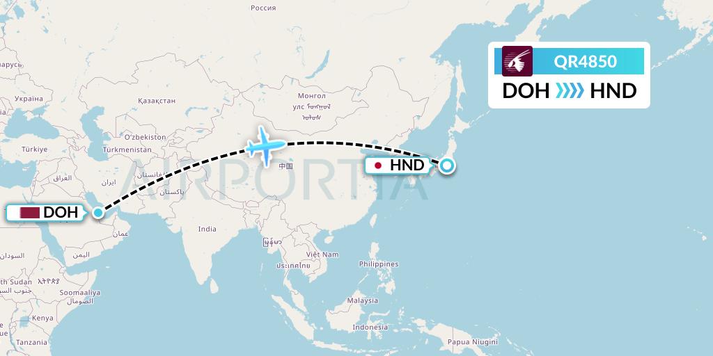 QR4850 Qatar Airways Flight Map: Doha to Tokyo