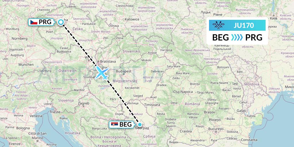 JU170 AirSERBIA Flight Map: Belgrade to Prague