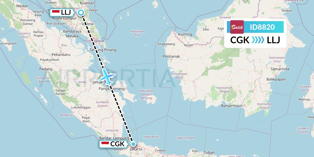 ID8820 Batik Air Flight Map: Jakarta to Palembang