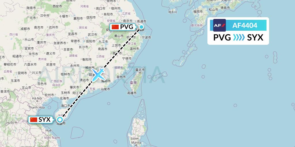 AF4404 Air France Flight Map: Shanghai to Sanya