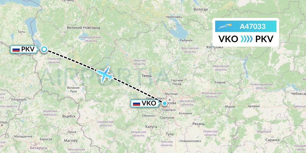 A47033 Azimuth Airlines Flight Map: Moscow to Pskov