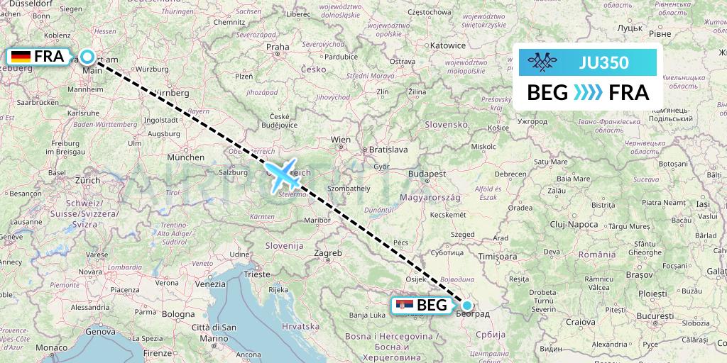 JU350 AirSERBIA Flight Map: Belgrade to Frankfurt