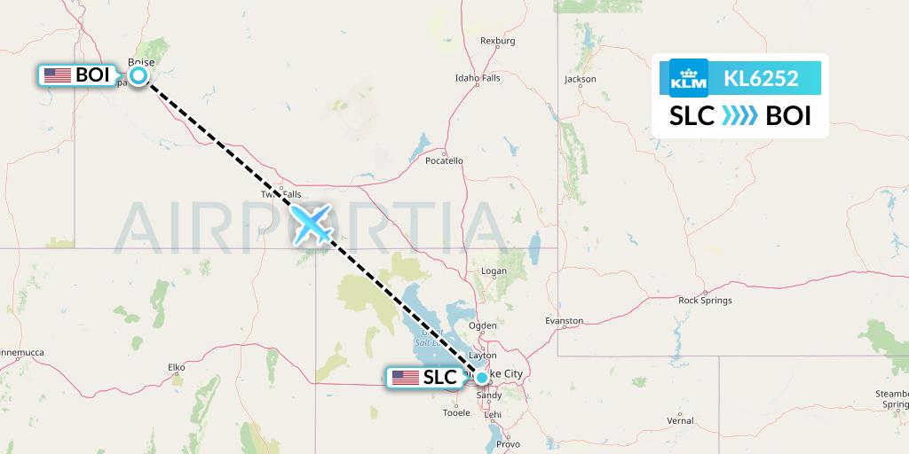 KL6252 KLM Flight Map: Salt Lake City to Boise