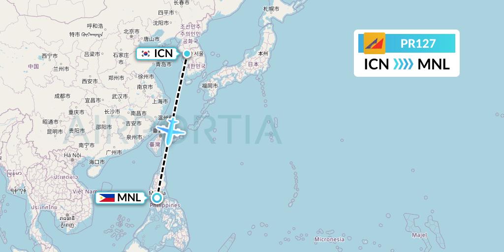 PR127 Philippine Airlines Flight Map: Seoul to Manila
