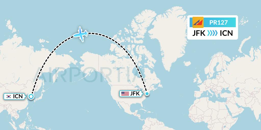 PR127 Philippine Airlines Flight Map: New York to Seoul