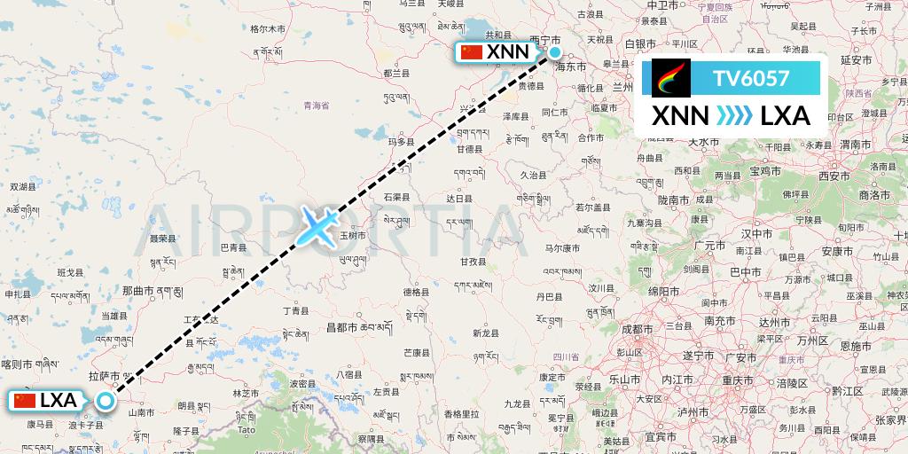 TV6057 Tibet Airlines Flight Map: Xining to Lhasa