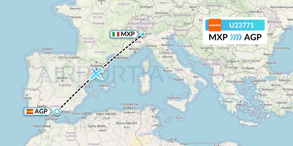U23771 EasyJet Flight Map: Milan to Malaga
