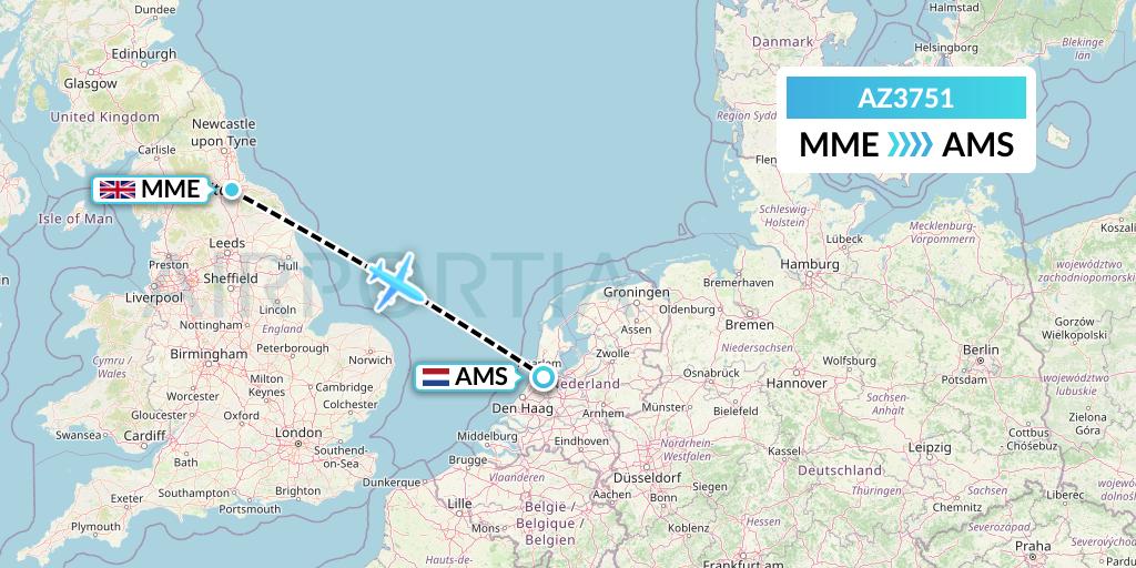 AZ3751 ITA Airways Flight Map: Darlington to Amsterdam