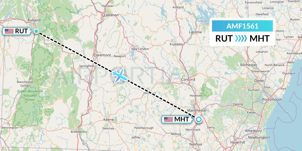 AMF1561 Ameriflight Flight Map: Rutland to Manchester