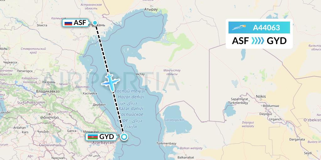 A44063 Azimuth Airlines Flight Map: Astrakhan to Baku
