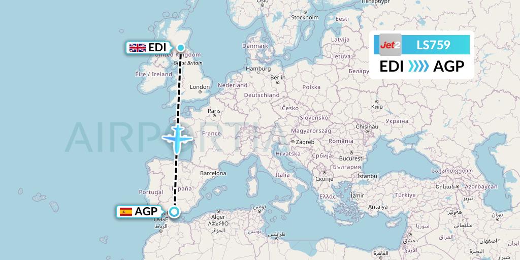 LS759 Jet2 Flight Map: Edinburgh to Malaga