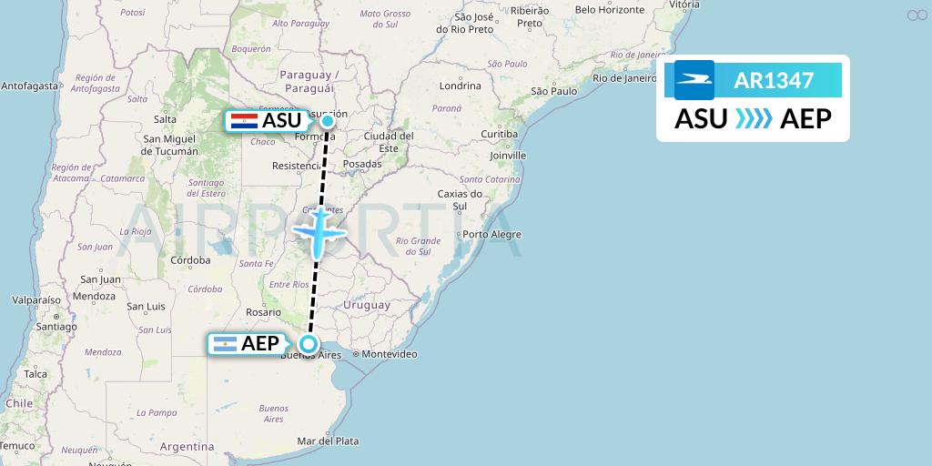AR1347 Aerolineas Argentinas Flight Map: Asuncion to Buenos Aires