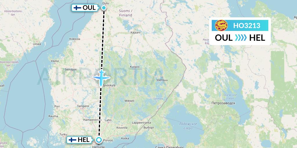 HO3213 Juneyao Airlines Flight Map: Oulu to Helsinki