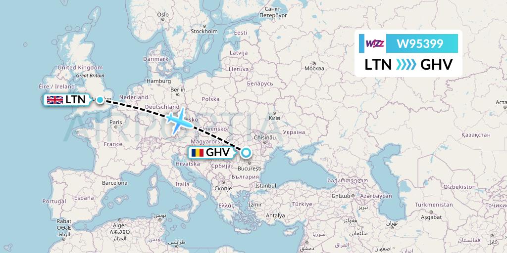 W95399 Wizz Air UK Flight Map: London to Brasov