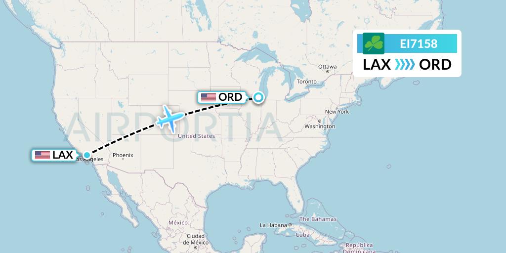 EI7158 Aer Lingus Flight Map: Los Angeles to Chicago