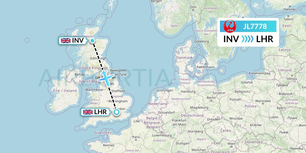 JL7778 Japan Airlines Flight Map: Inverness to London