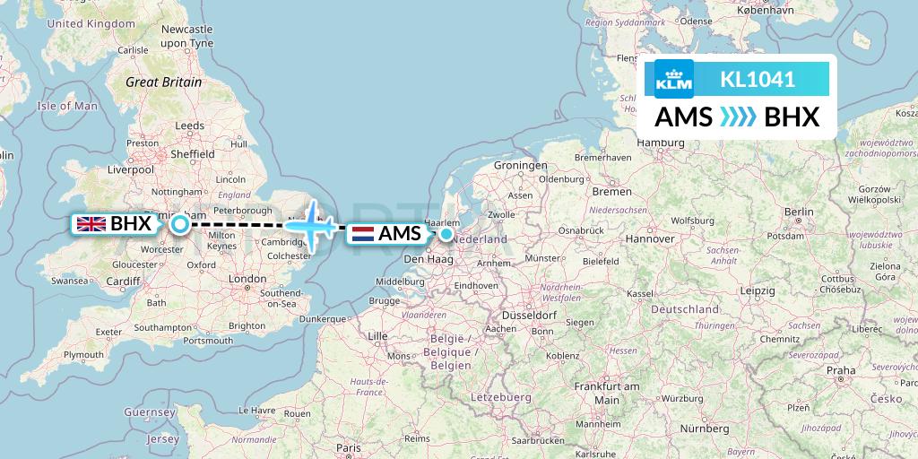 KL1041 KLM Flight Map: Amsterdam to Birmingham