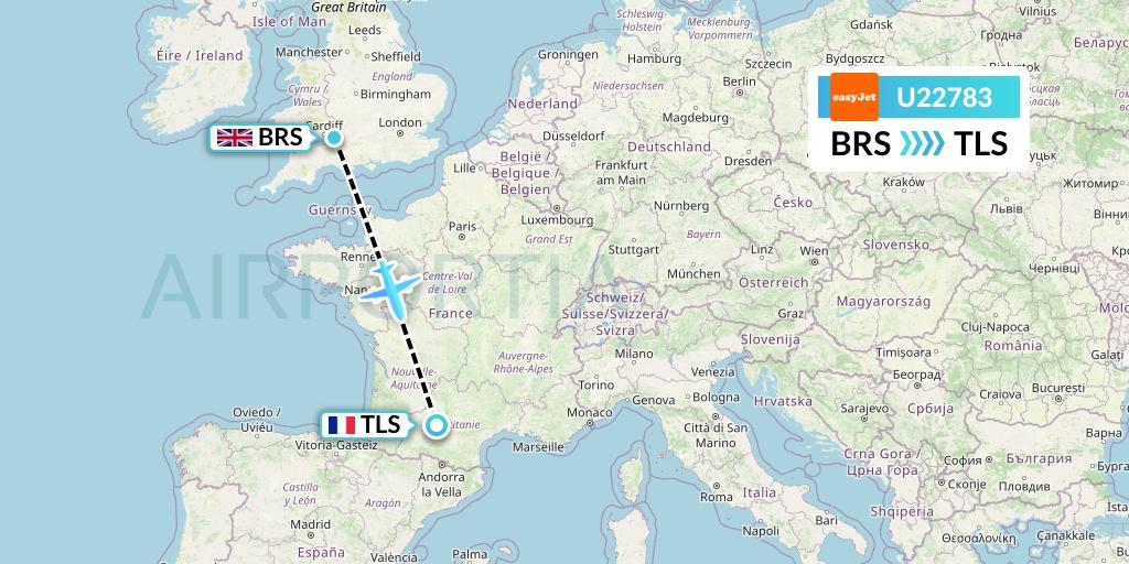 U22783 EasyJet Flight Map: Bristol to Toulouse