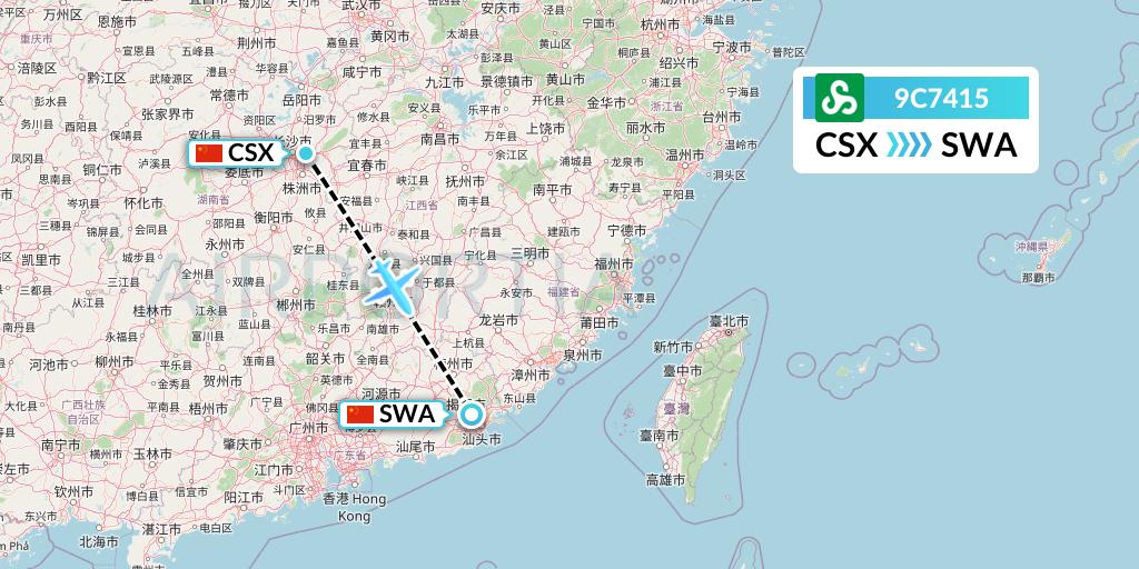 9C7415 Spring Airlines Flight Map: Changsha to Jieyang