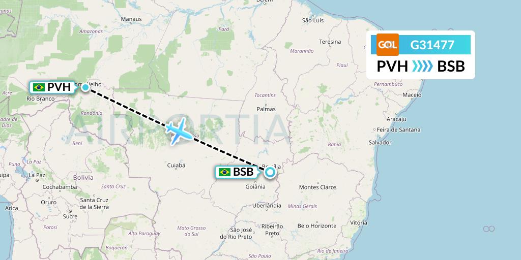 G31477 GOL Transportes Aeros Flight Map: Porto Velho to Brasilia