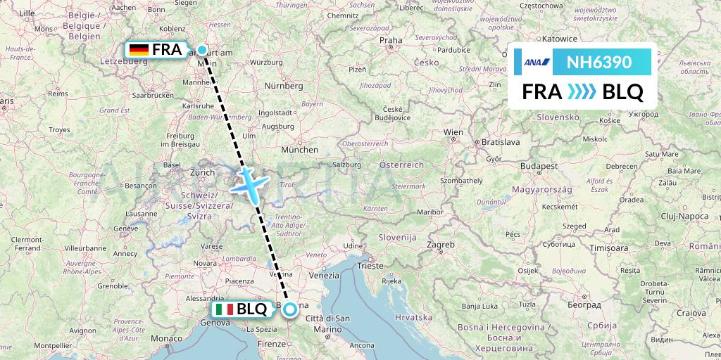 NH6390 All Nippon Airways Flight Map: Frankfurt to Bologna