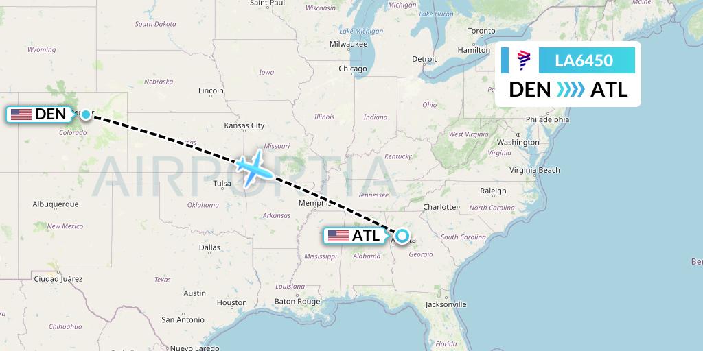 LA6450 LAN Airlines Flight Map: Denver to Atlanta