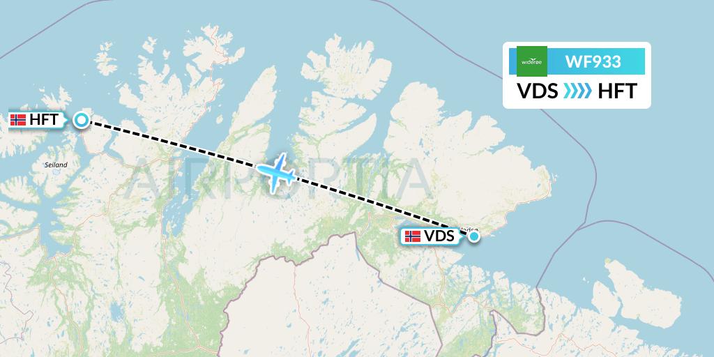 WF933 Wideroe Flight Map: Vadso to Hammerfest