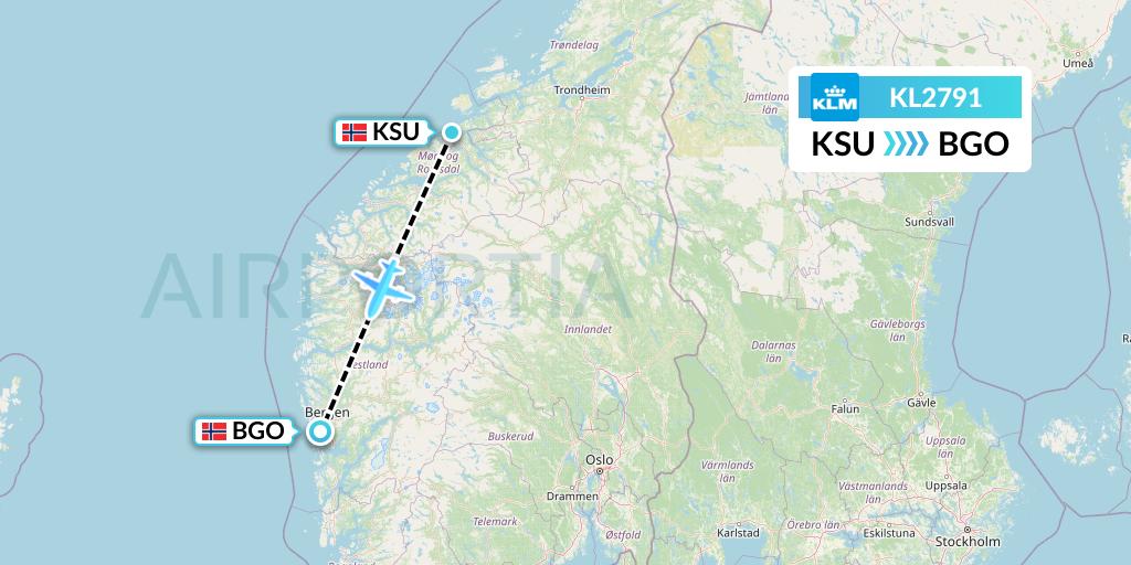 KL2791 KLM Flight Map: Kristiansund to Bergen