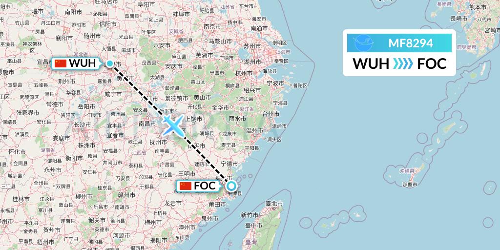 MF8294 Xiamen Airlines Flight Map: Wuhan to Fuzhou