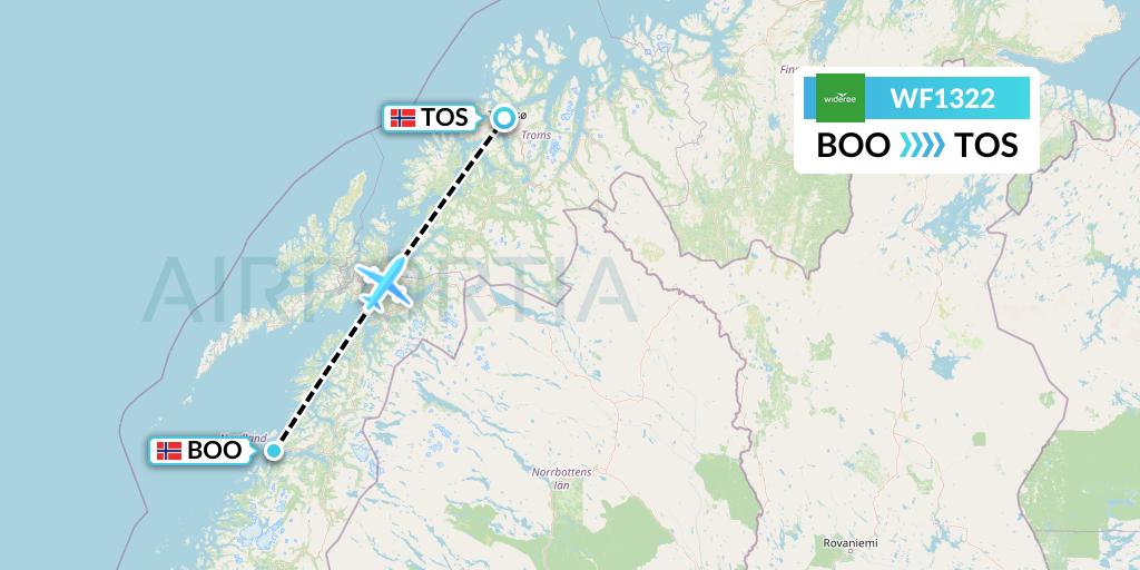 WF1322 Wideroe Flight Map: Bodo to Tromso