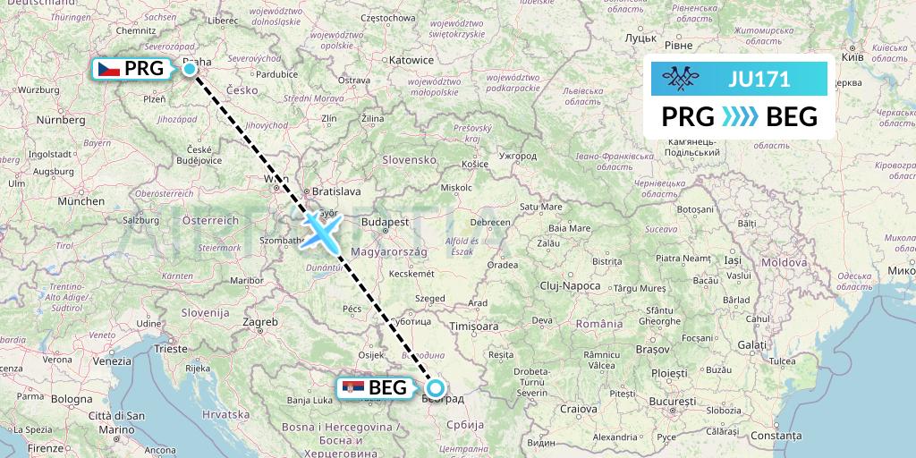 JU171 AirSERBIA Flight Map: Prague to Belgrade