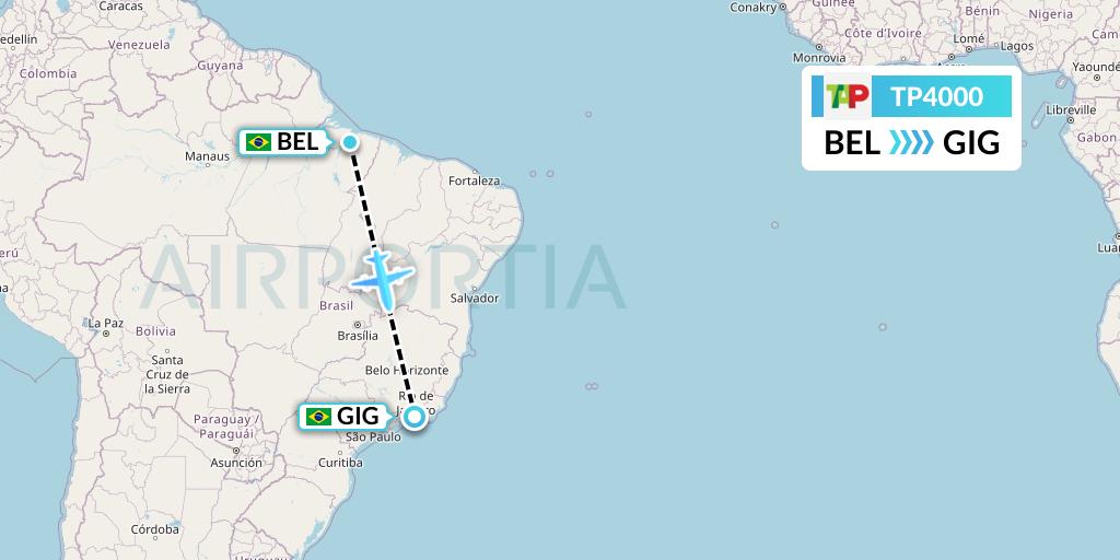 TP4000 TAP Portugal Flight Map: Belem to Rio de Janeiro