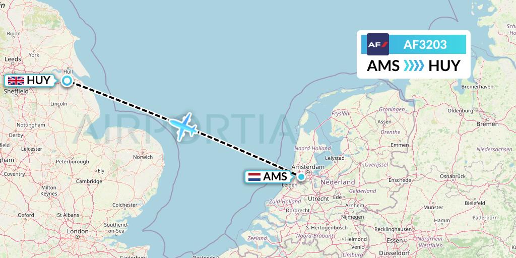 AF3203 Air France Flight Map: Amsterdam to Humberside