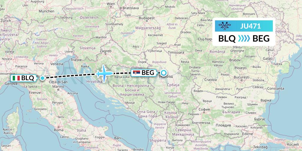JU471 AirSERBIA Flight Map: Bologna to Belgrade