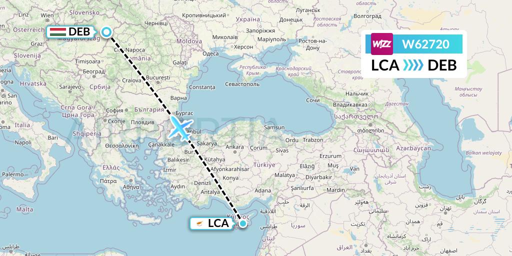 W62720 Wizz Air Flight Map: Larnaca to Debrecen