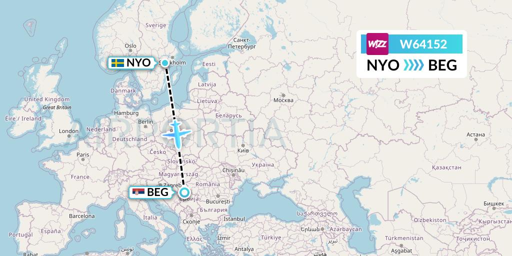 W64152 Wizz Air Flight Map: Stockholm to Belgrade
