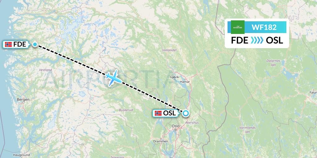 WF182 Wideroe Flight Map: Forde to Oslo