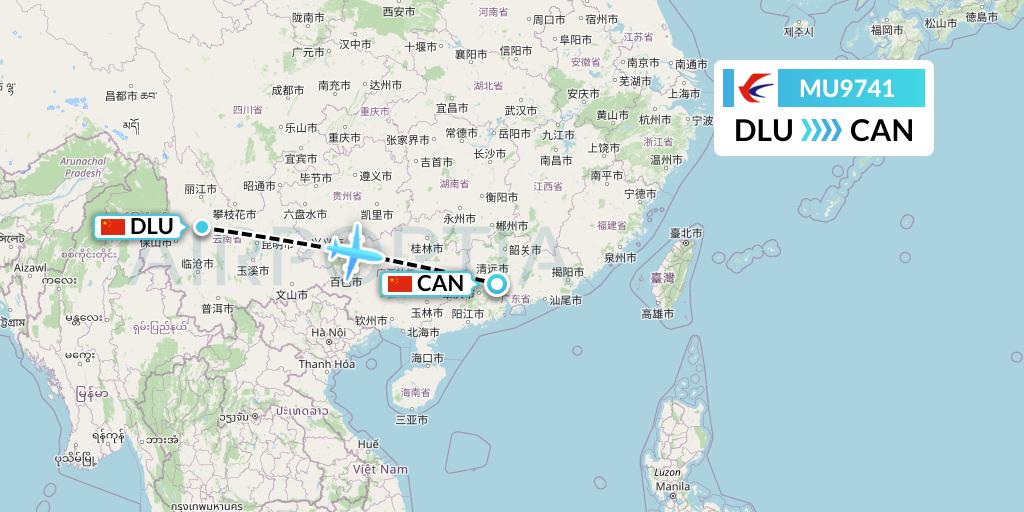 MU9741 China Eastern Airlines Flight Map: Dali to Guangzhou