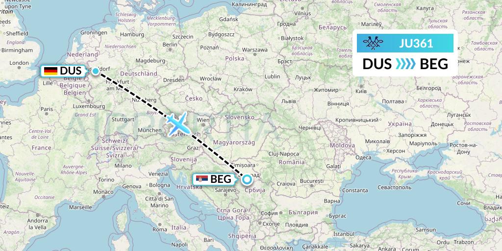 JU361 AirSERBIA Flight Map: Dusseldorf to Belgrade