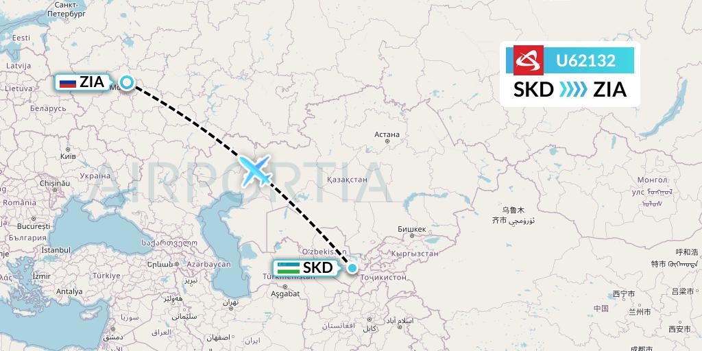 U62132 Ural Airlines Flight Map: Samarkand to Moscow