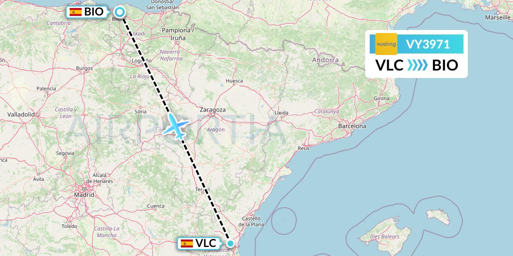 VY3971 Vueling Flight Map: Valencia to Bilbao