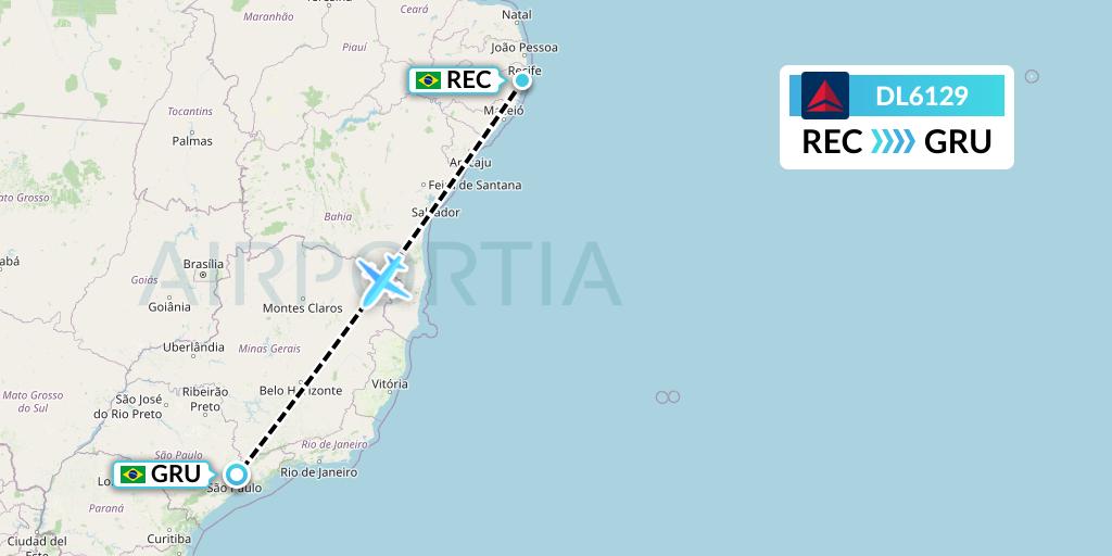 DL6129 Delta Air Lines Flight Map: Recife to Sao Paulo