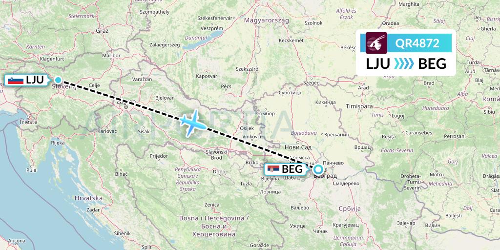 QR4872 Qatar Airways Flight Map: Ljubljana to Belgrade