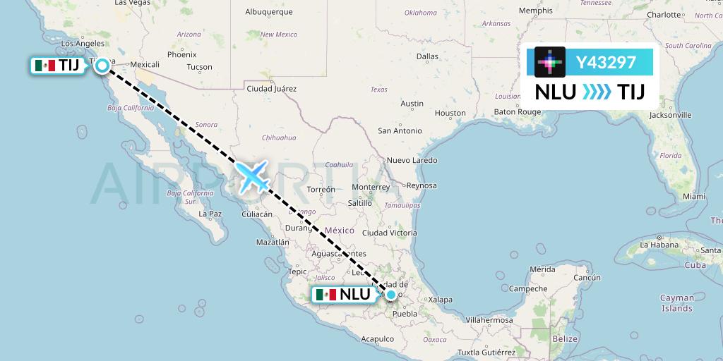 Y43297 Volaris Flight Map: Reyes Acozac to Tijuana