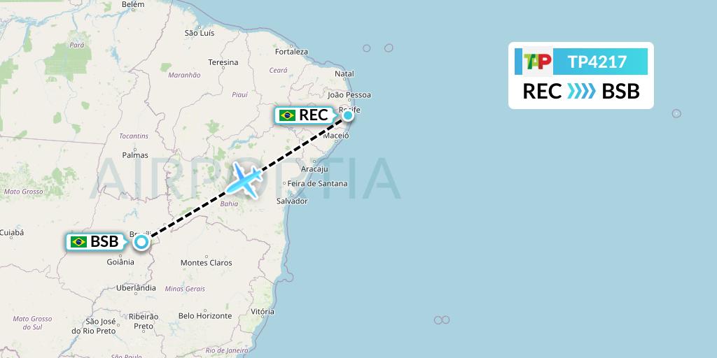 TP4217 TAP Portugal Flight Map: Recife to Brasilia