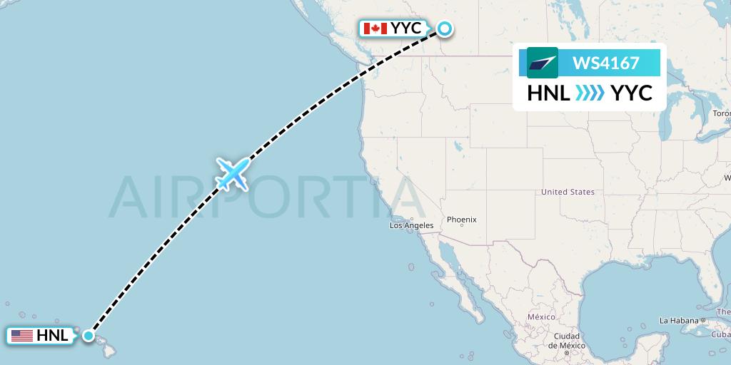 WS4167 WestJet Flight Map: Honolulu to Calgary
