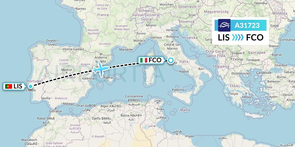 A31723 Aegean Airlines Flight Map: Lisbon to Rome
