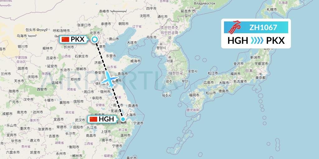 ZH1067 Shenzhen Airlines Flight Map: Hangzhou to Beijing