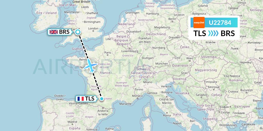 U22784 EasyJet Flight Map: Toulouse to Bristol
